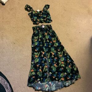 Tropical two piece skirt and tube top set